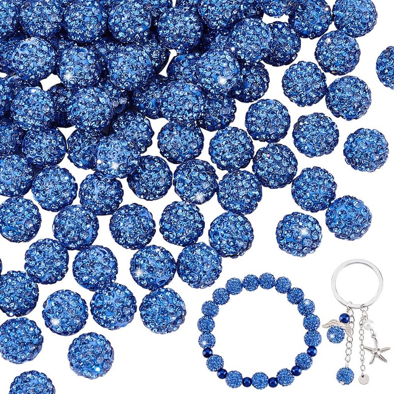 PH PandaHall 100pcs 10mm Blue Rhinestones Beads Pave Disco Ball Clay Beads Polymer Clay Rhinestone Bead Round Crystal Diamond Bead for Baseball Necklace Bracelet Earring Jewelry Making - Image 1